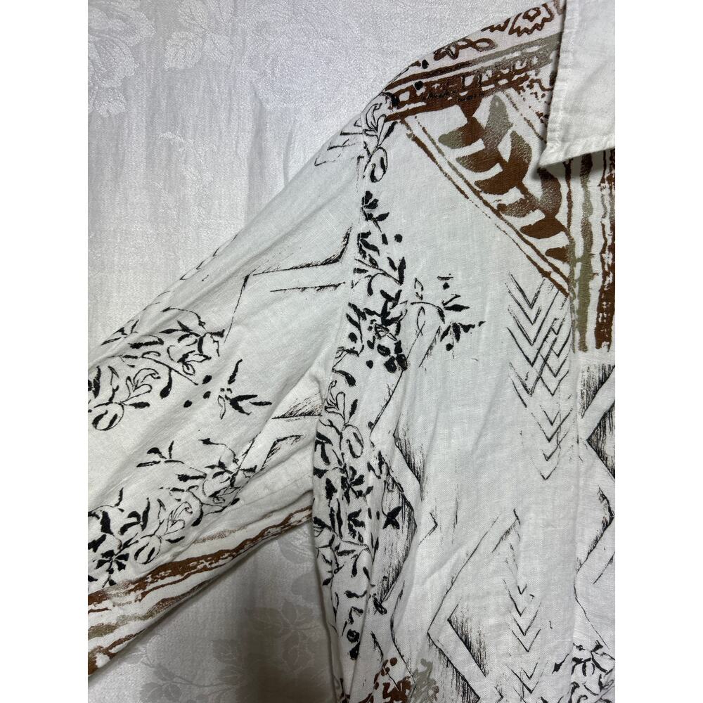 Chicos Button Up 3 XL White Black Brown 100% Linen Long Sleeve Tunic Pockets - Picture 4 of 11